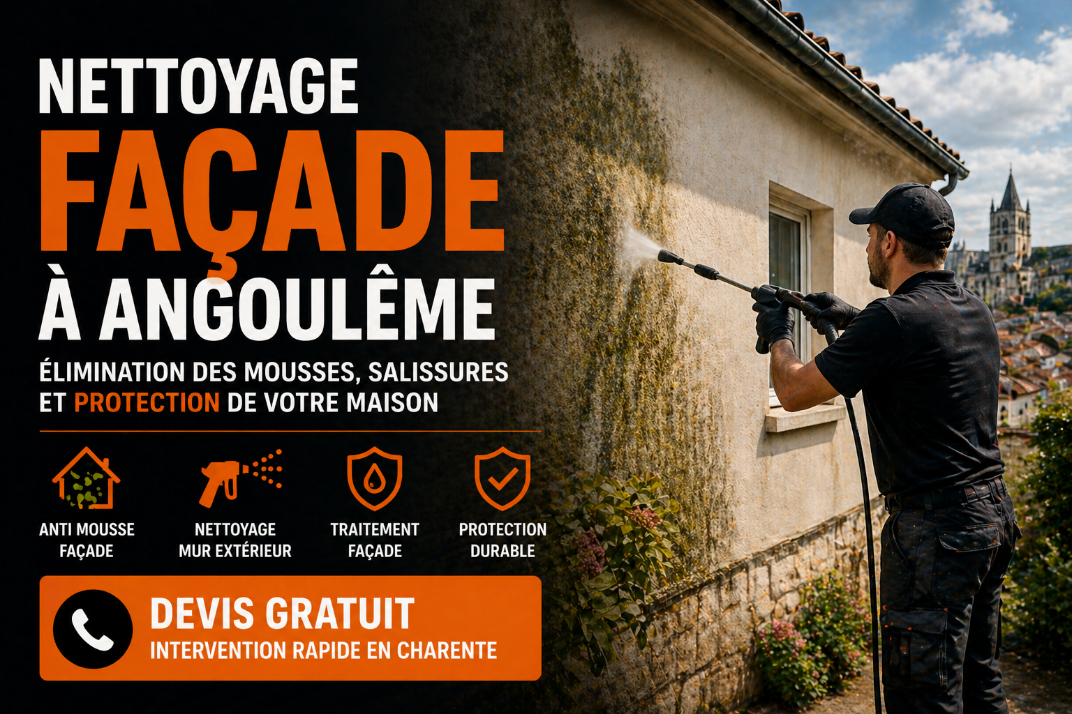 nettoyage façade Angoulême entreprise Bogey nettoyage mur extérieur traitement façade Charente