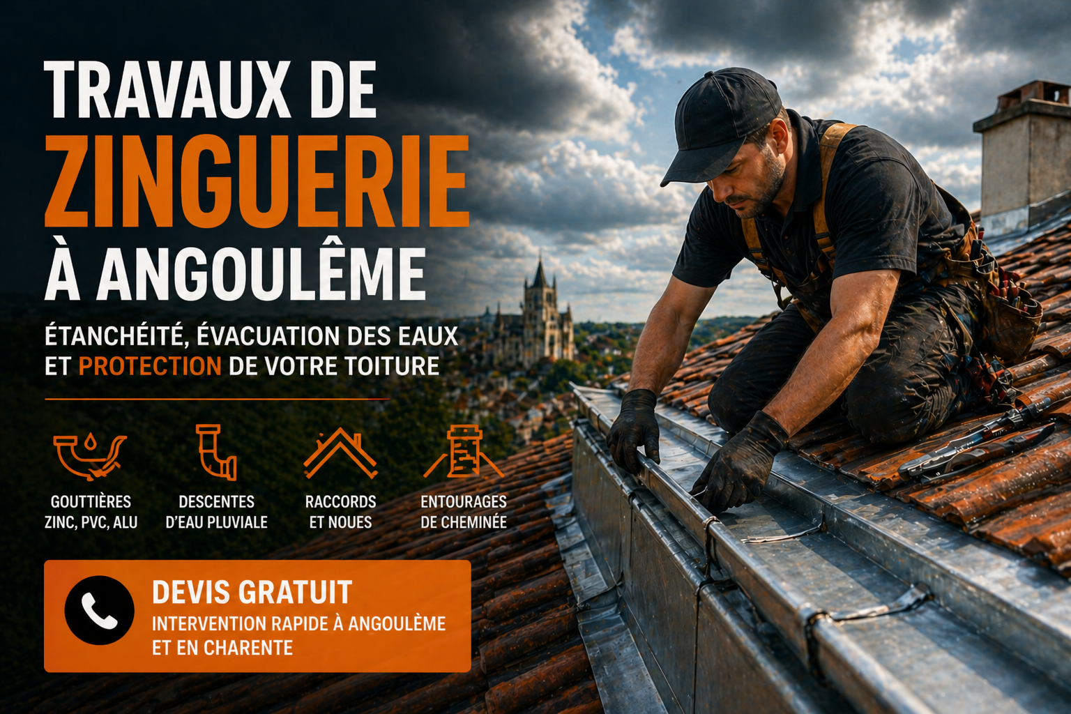 zinguerie toiture Angoulême entreprise Bogey gouttière étanchéité évacuation eau Charente