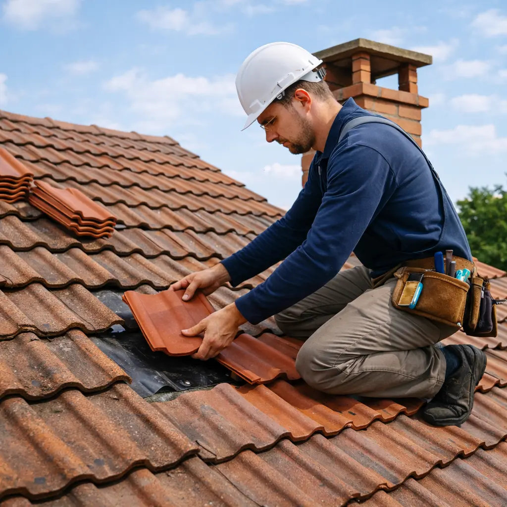 couvreur remplacant des tuiles pour reparer une toiture a La Tremblade<br />
