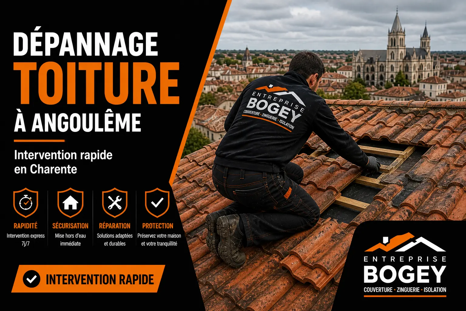 dépannage toiture Angoulême entreprise Bogey réparation toiture Charente
