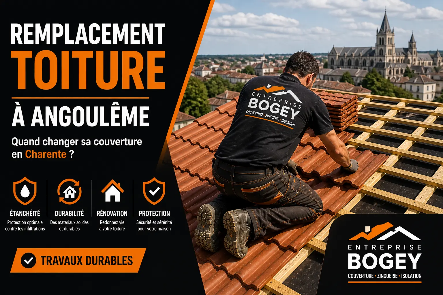 remplacement toiture Angoulême entreprise Bogey rénovation couverture Charente