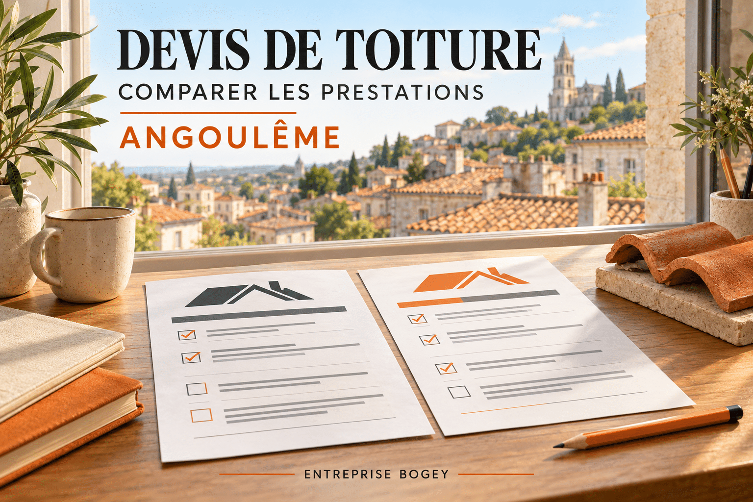 Illustration de comparaison des prestations de deux devis de toiture à Angoulême.