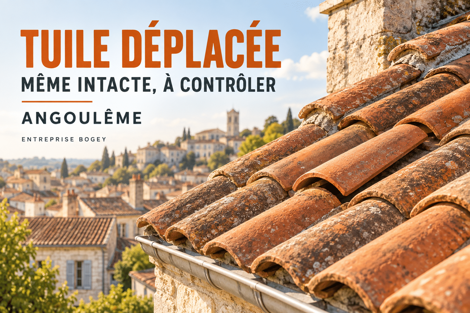 Illustration d’une tuile entière déplacée sur une couverture, pour les conseils toiture à Angoulême.