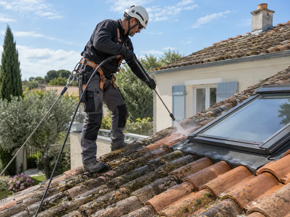Illustration pour Ruelle : Entretenir les tuiles autour des fenêtres de toit à Ruelle.
