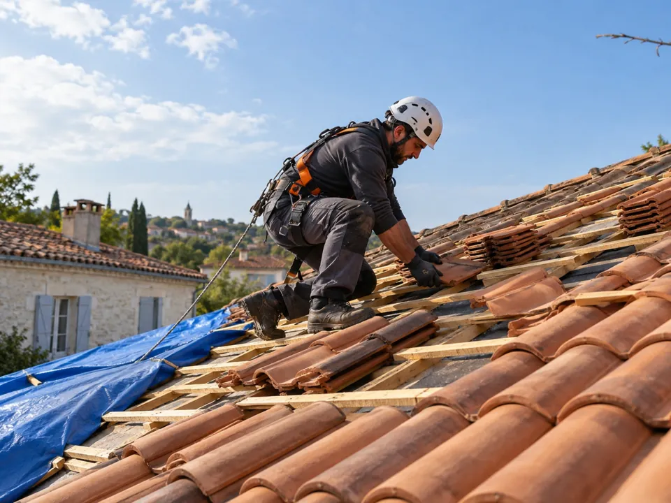 Illustration : rénovation d’une couverture en tuiles sur liteaux — page couvreur à Barbezieux.